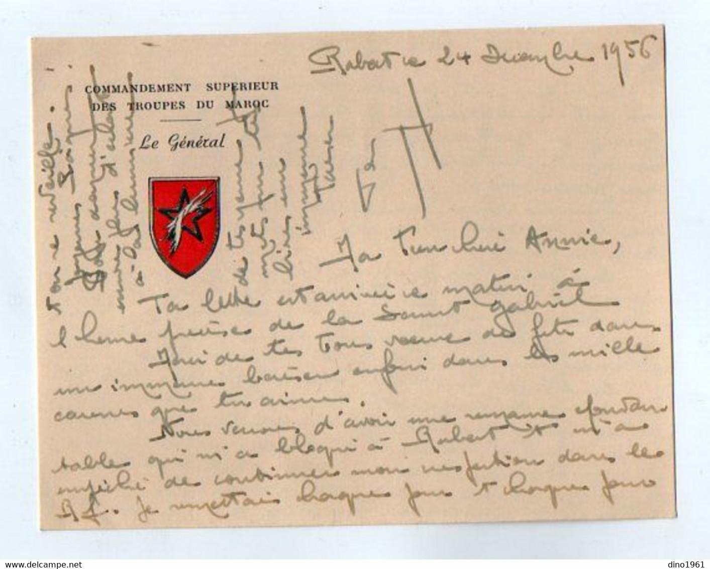 VP17.953 - MILITARIA - RABAT 1956 - Carte Lettre Du Commandement Supérieur Des Troupes Du Maroc - Le Général - Documents