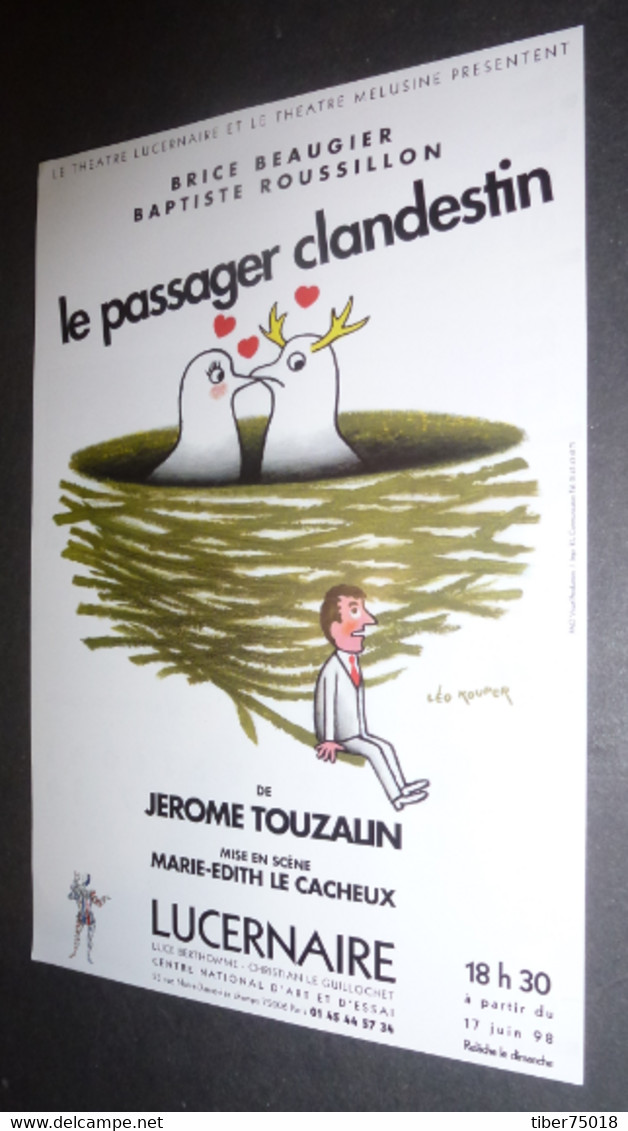 Affichette Programme "le Passager Clandestin" Théâtre Lucernaire (nid D'oiseau) Illustration : Léo Kouper - Kouper