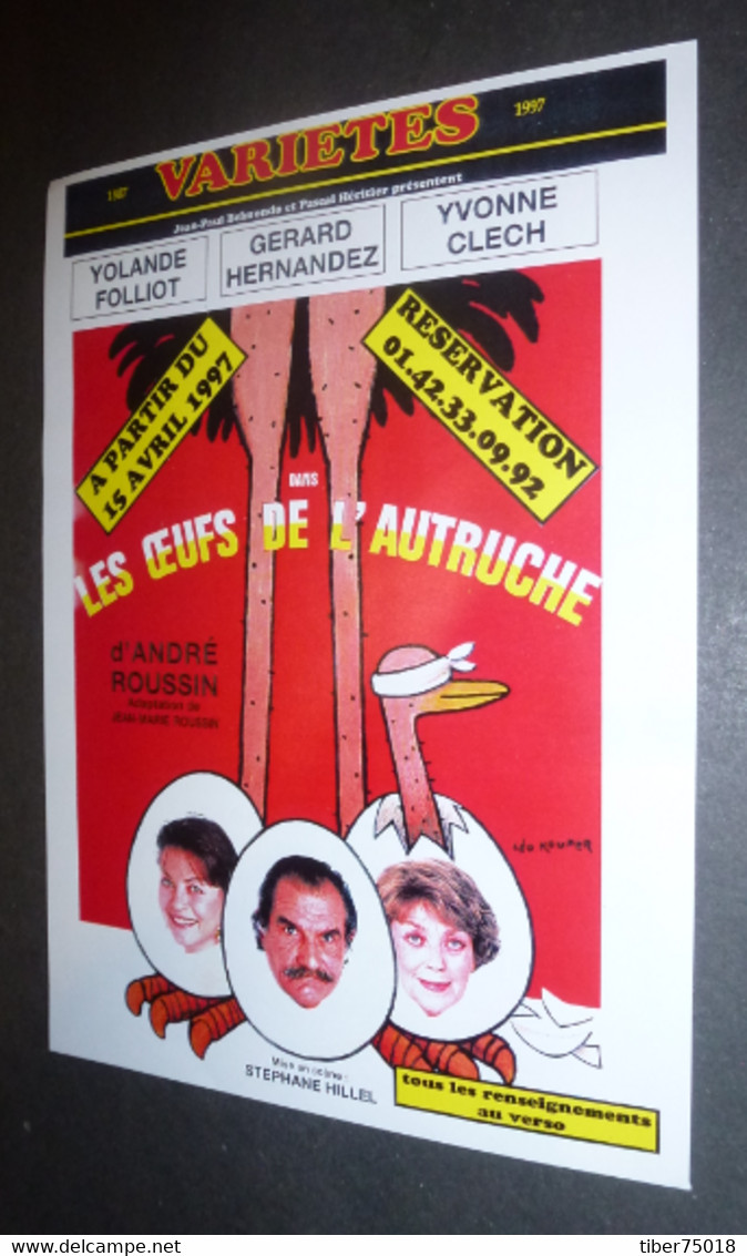 Affichette Programme "les Oeufs De L'autruche" Théâtre Des Variétés (Gérard Hernandez) Illustration : Léo Kouper - Kouper