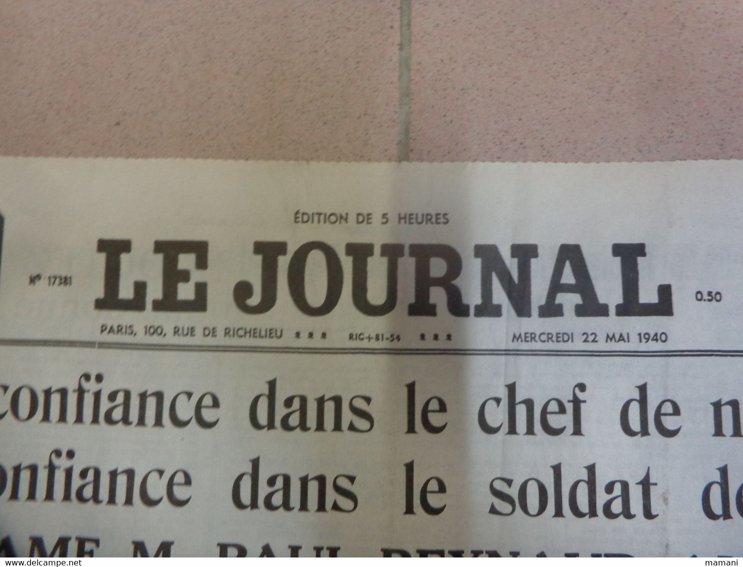 Le Journal Du  22 Mai 1940 - Other & Unclassified