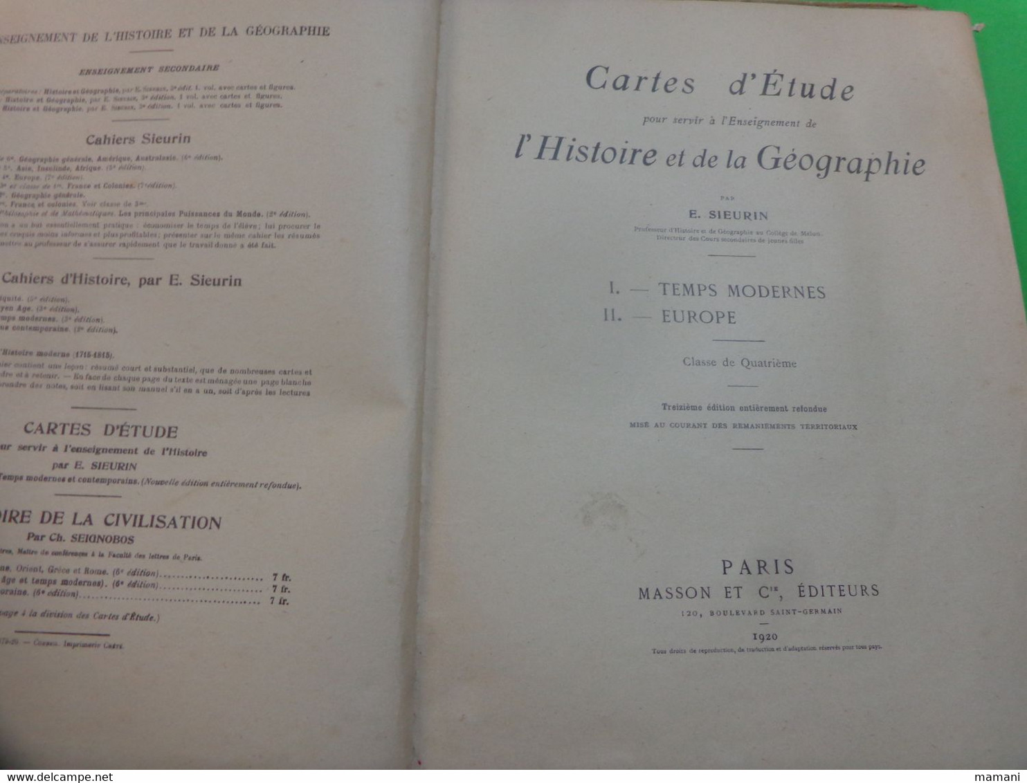 Cartes D'etude Pour Servir L'enseignement De L'histoire Et De La Geographie - Non Classés