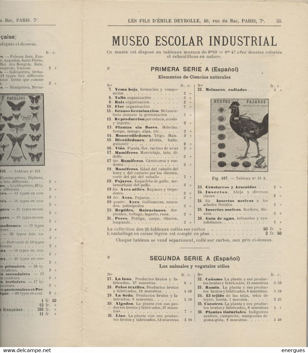 Catalogue mobilier enseignement, Les fils d'Emile Deyrolle,fraçais, espagnol,agriculture ,physique, chimie, 168 p, scola