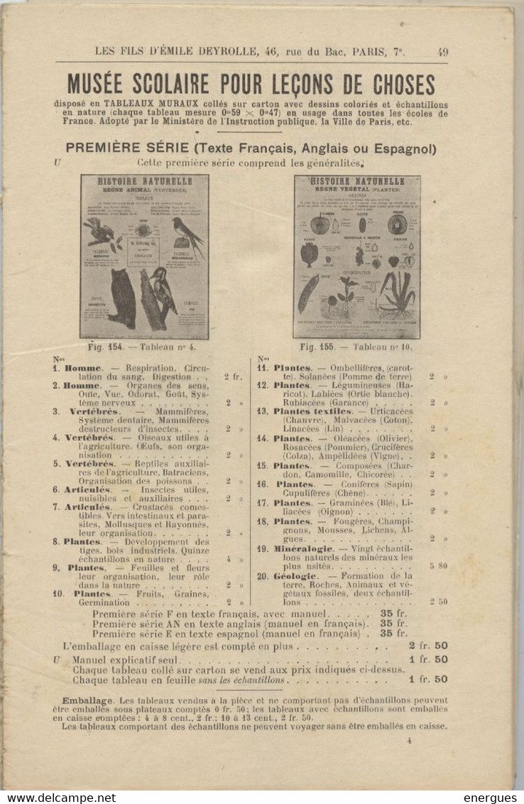 Catalogue mobilier enseignement, Les fils d'Emile Deyrolle,fraçais, espagnol,agriculture ,physique, chimie, 168 p, scola