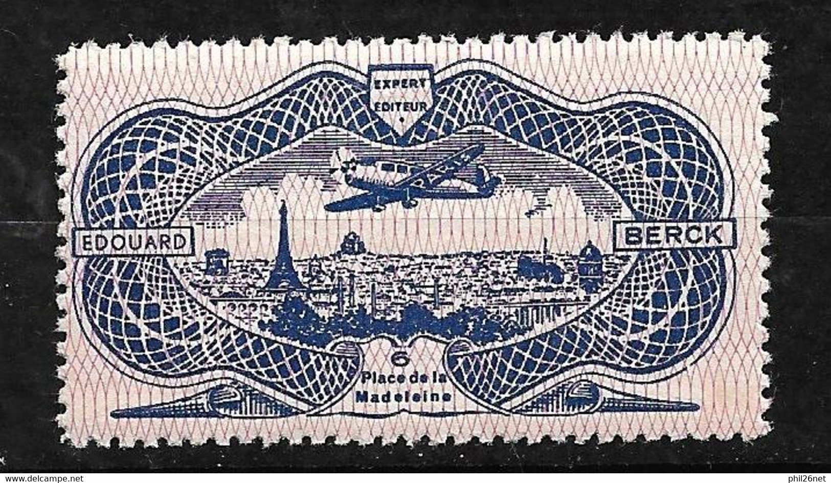 France Vignette Edouard Berck " Burelé " Avion  Survolant Paris  Neuf * * TB  = MNH  VF     Voir Scans     - Aviación