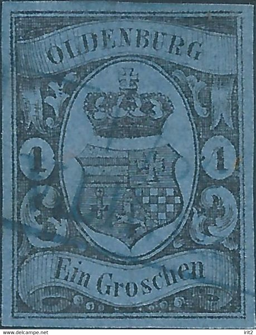 Germania Germany Deutschland,Oldenburg 1859 1Gr Black (Bluish Paper) Used - Oldenburg