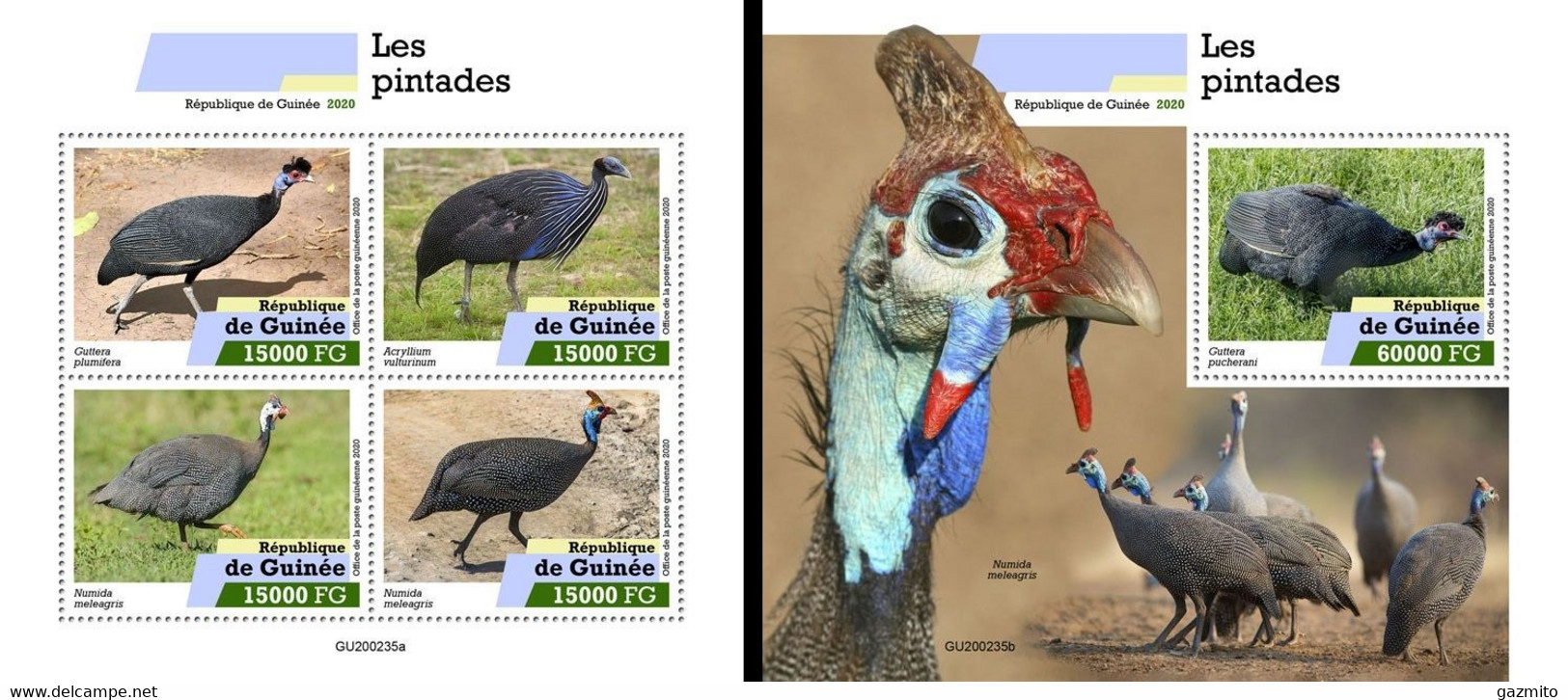 Guinea 2020, Animals, Guinea Folws, 4val In BF +BF - Perdiz Pardilla & Colín