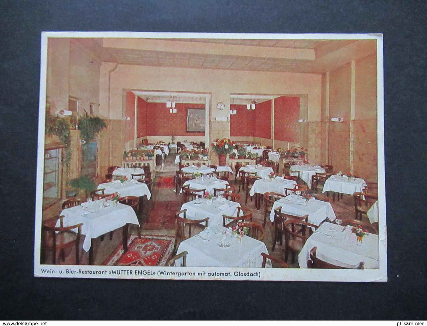 AK Deutsches Reich 1937 Wein Und Bier Restaurant Mutter Engel (Wintergarten Mit Automat. Glasdach) Stempel Wiesbaden - Hotels & Gaststätten