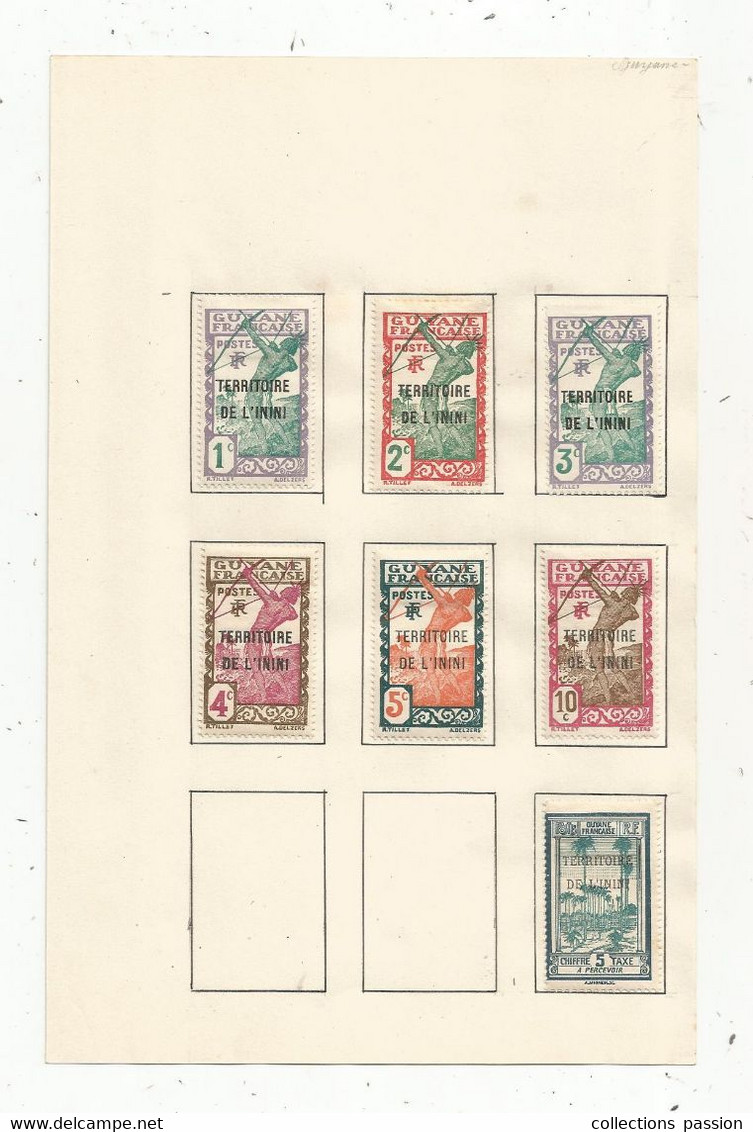 JC ,  FEUILLE : 7 TIMBRES ,sur Charnière , GUYANE FRANCAISE , TERRITOIRE DE L'ININI, 1 Chiffre Taxe, Frais Fr 1.95€ - Altri & Non Classificati