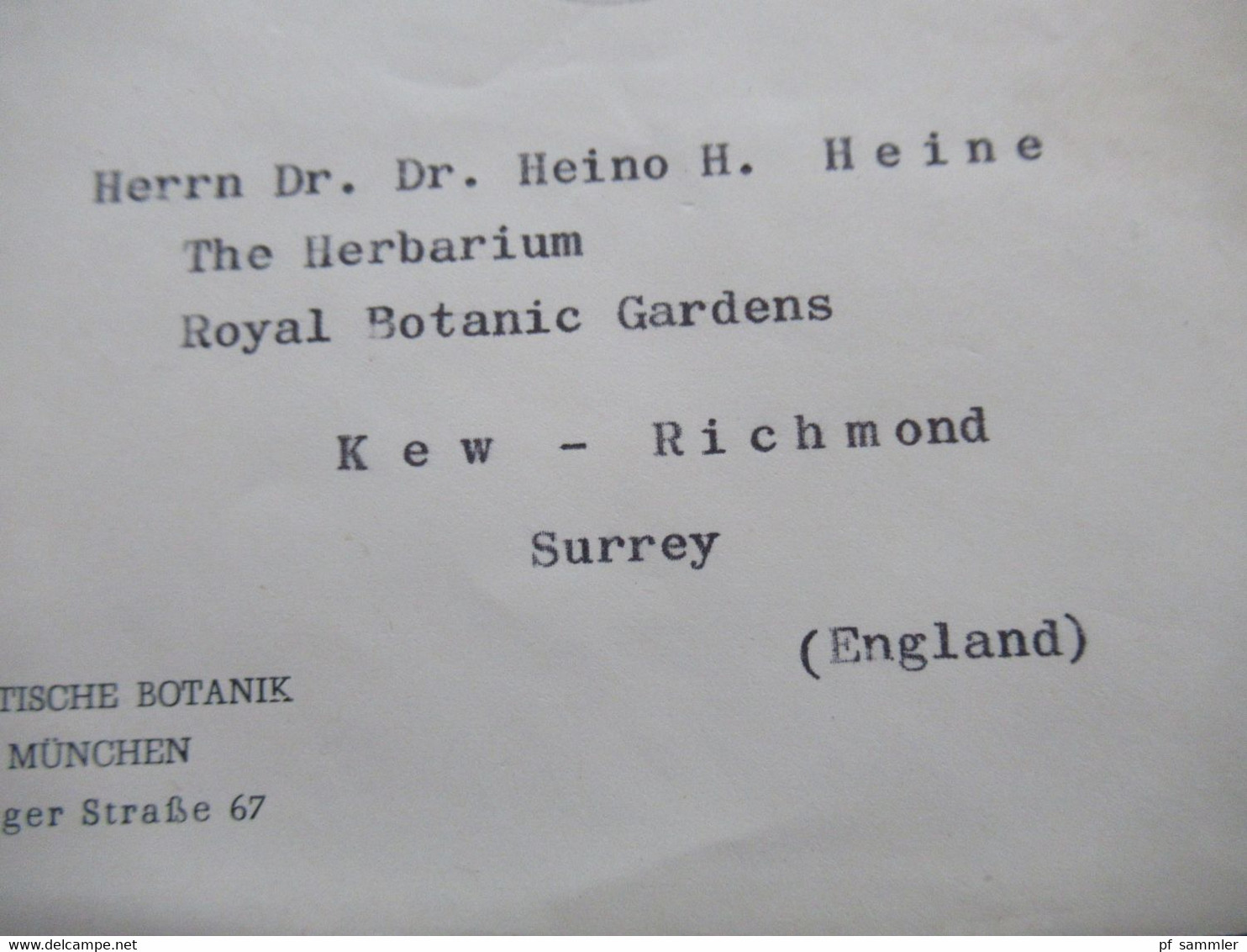 BRD Heuss II Nr. 260x EF Auslandsbrief Nach Kew (GB) The Herbarium Royal Botanic Gardens. Universität München Botanik - Cartas & Documentos