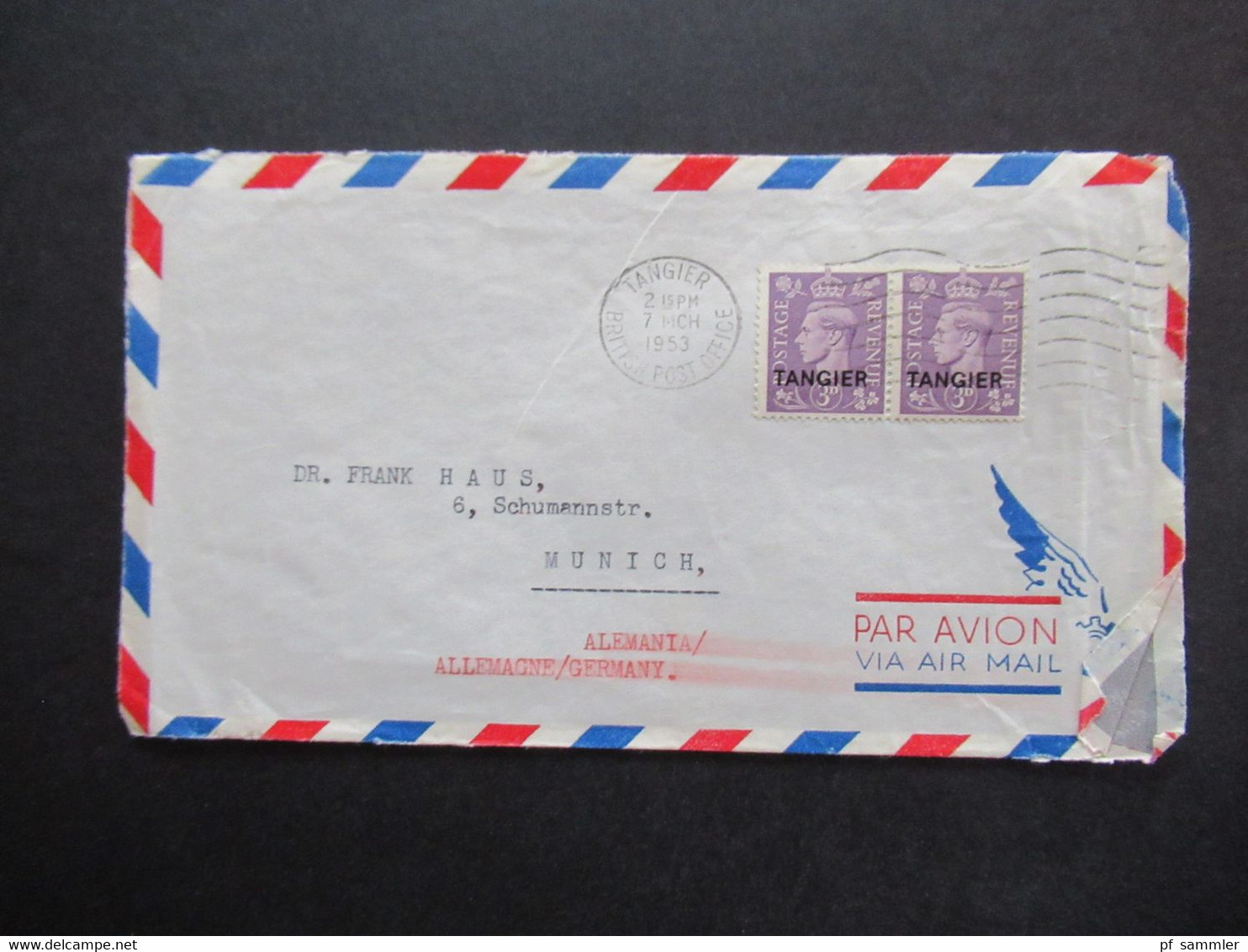 GB Kolonie Marokko / Tanger Aufdruck Tangier Stempel Tangier British Post Office Luftpostbrief Nach München - Morocco Agencies / Tangier (...-1958)