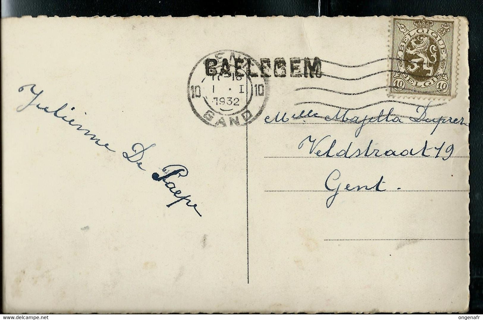 Carte Fantaisie De  Obl. GENT - 10 - GAND - 1932  + Griffe  De BAELEGEM - Linear Postmarks