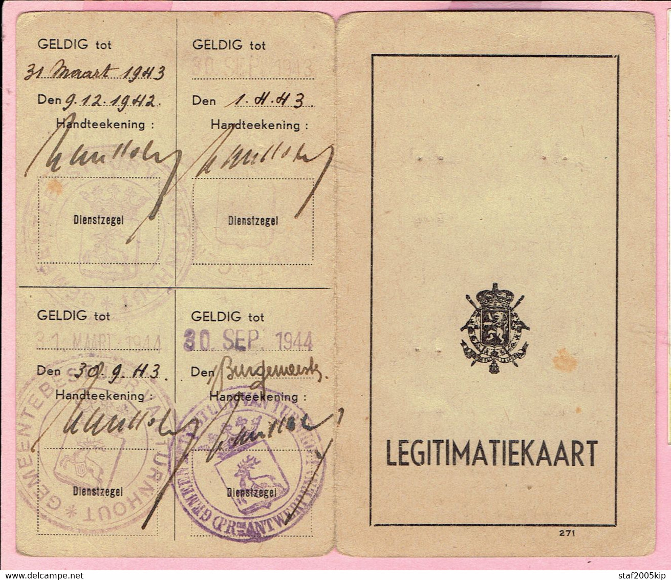 LEGITIMATIEKAART - Willems August Werkzaam Bij Het Stadsbestuur Turnhout 1942 - 1943 - Non Classificati