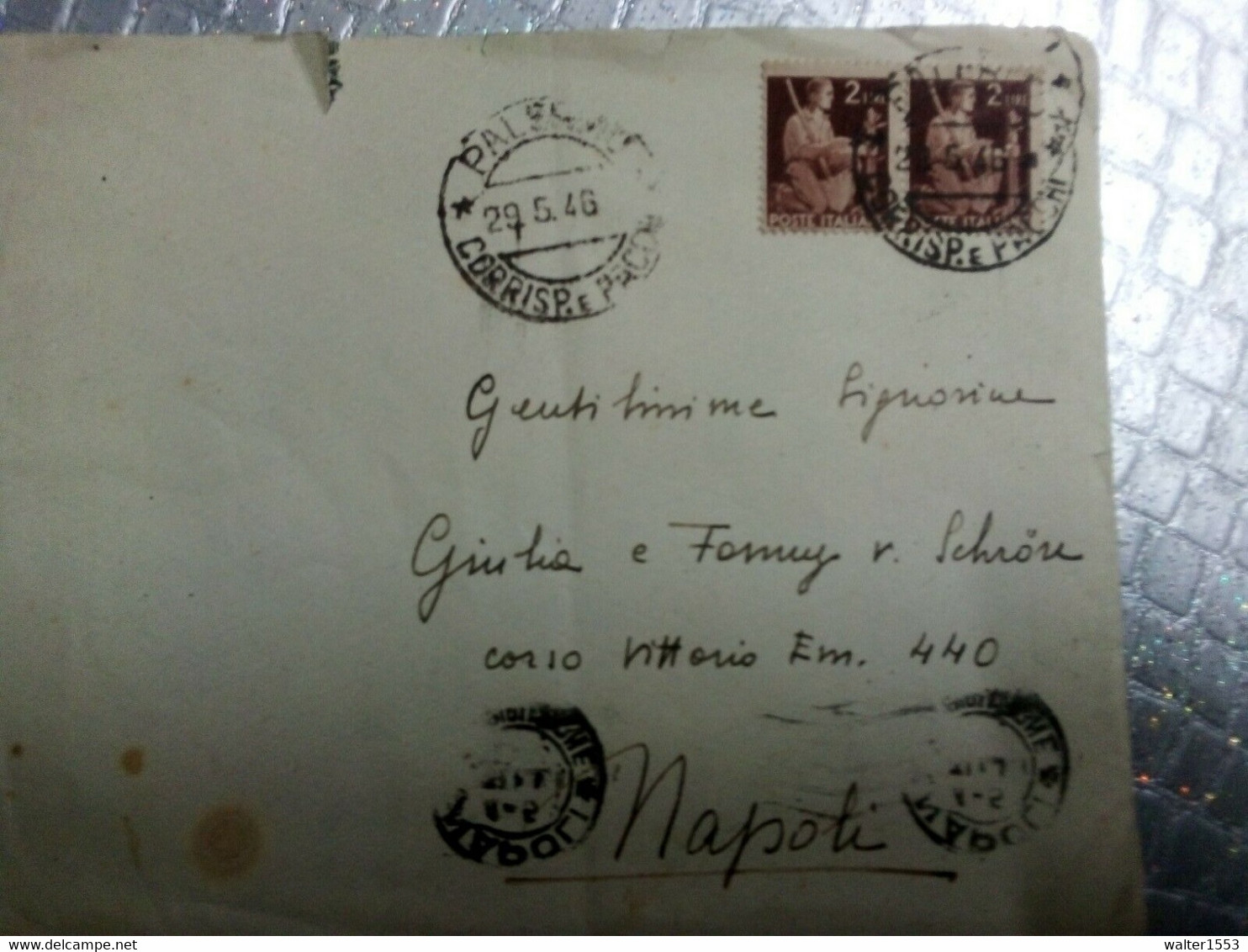 Storia Postale RE DI MAGGIO 29.5.1946 Lettera In Tariffa Con Coppia 2 Lire Democratica Da Palermo A Napoli - Autres & Non Classés