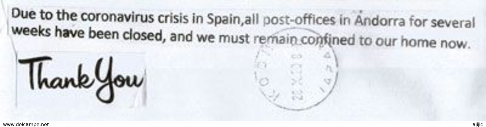 Lettre Andorre Envoyée Au Japon Pendant Confinement Covid-19,et Retour à L'expediteur,avec Vignette Prévention. 2 Photos - Lettres & Documents