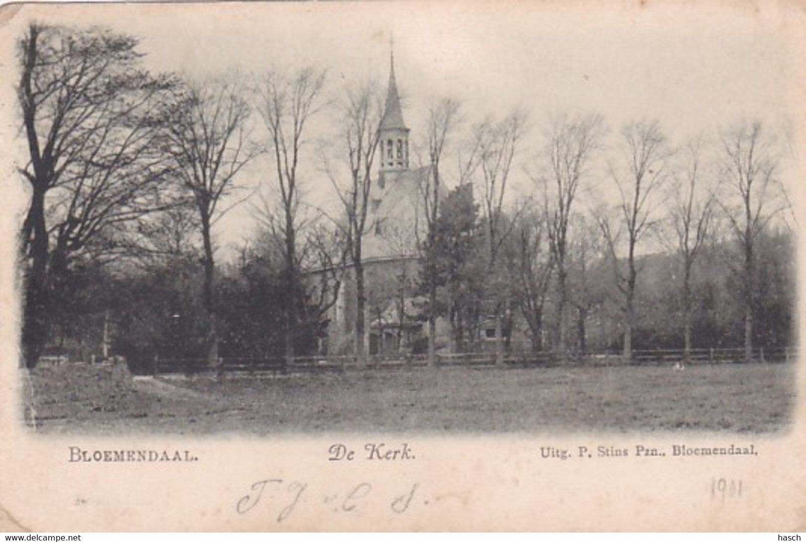 1889	158	Bloemendaal, De Kerk (poststempel 1901)(zie Hoeken) - Bloemendaal