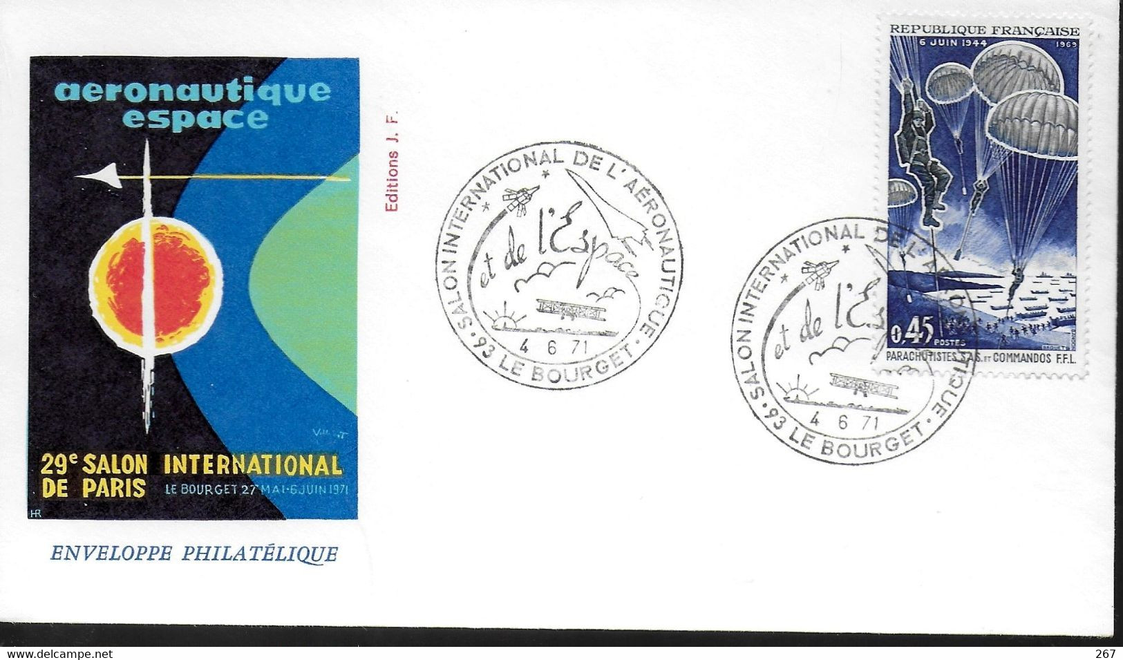 FRANCE  Lettre 1971 Le Bourget Espace Parachustisme - Europa