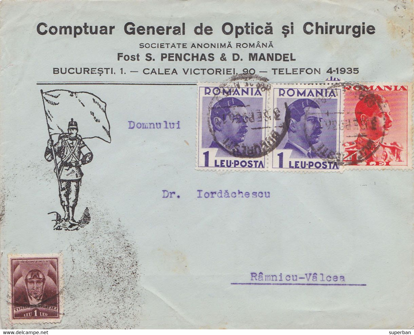 ADVERTISING COVER / ENVELOPPE PUBLICITAIRE : COMPTUAR GENERAL DE OPTICA SI CHIRURGIE / BUCURESTI - 1936 - RRR ! (ag549) - Other & Unclassified