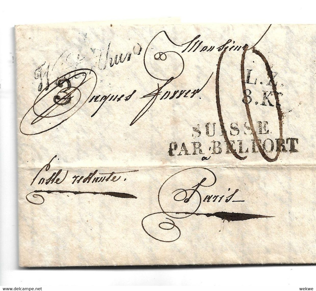 CH035 / SCHWEIZ - Winterthur In Schreibschrift 1831 Par Belfort Nach Paris - ...-1845 Prephilately