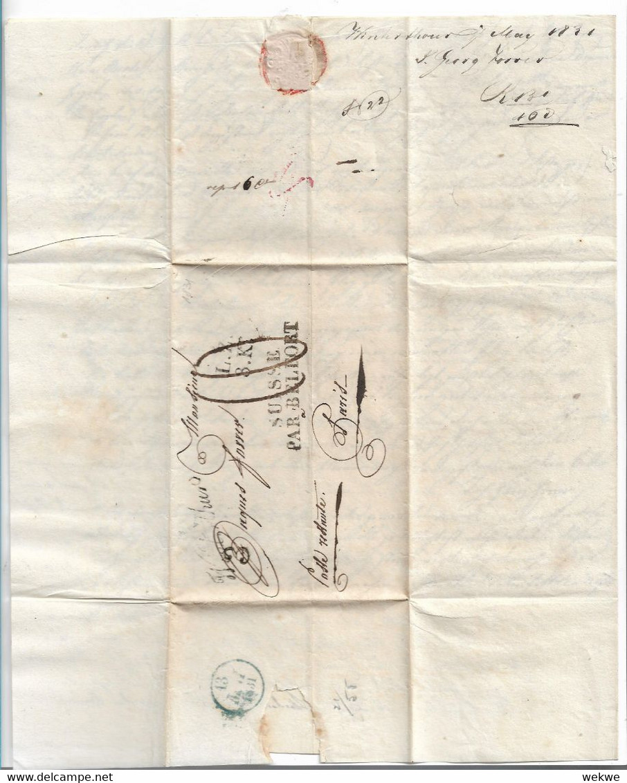 CH035 / SCHWEIZ - Winterthur In Schreibschrift 1831 Par Belfort Nach Paris - ...-1845 Prephilately