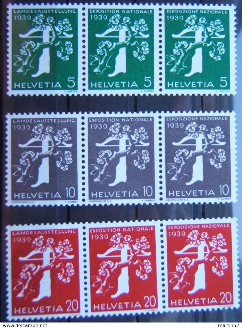 Schweiz Suisse 1939: 3er-Streifen Landi-EXPO-Rollenmarken Zu Z25a-Z27a Mi W8+W14+W20 ** Postfrisch MNH (Zu CHF 56.00) - Francobolli In Bobina