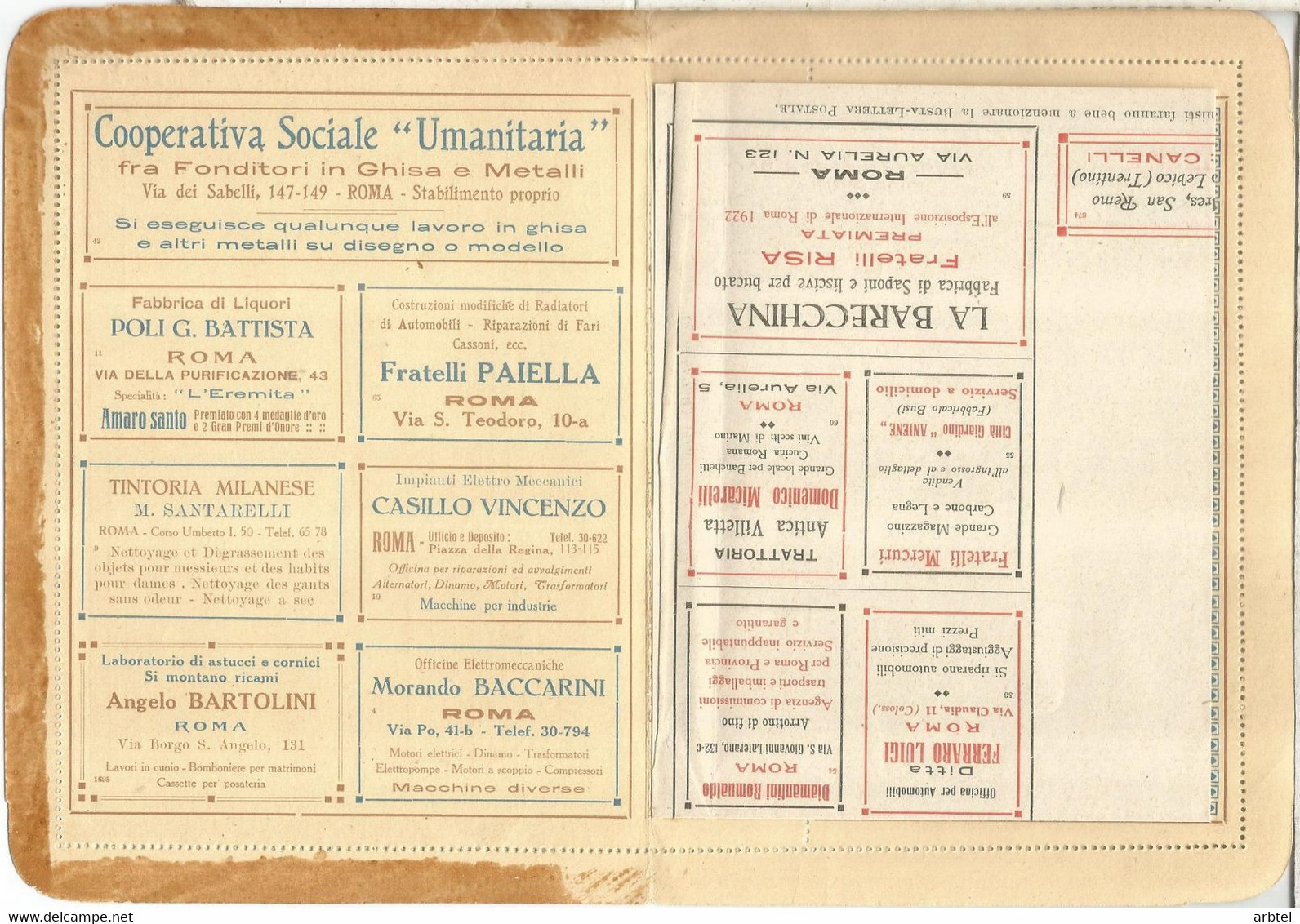 ITALIA HACIA 1920 BLP BUSTA LETTERA POSTALE CON PUBLICIDAD MEDICIANA AGUA FARMACIA PHARMACY COMIDA FOOD LICOR TEXTIL ACE - Pharmacy