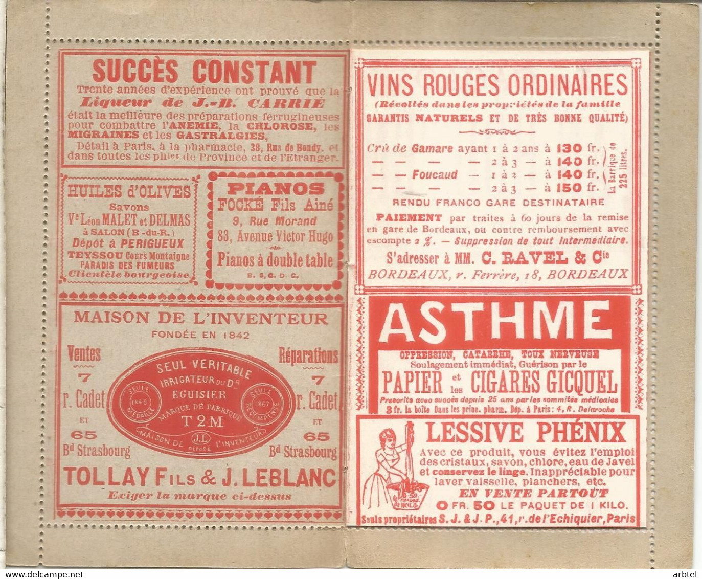 FRANCIA 1887 ENTERO POSTAL PUBLICITARIO PICOTIN CACAO COCOA ACEITE OLIVA OIL PIANO VINO WINE TABACO CIGAR TOBACCO COMIDA - Pharmacy