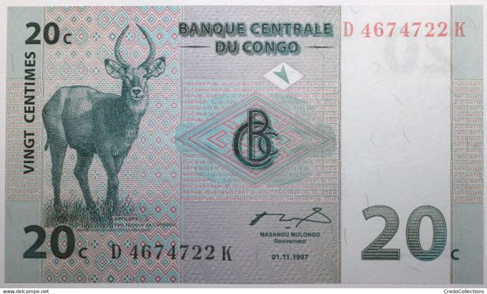 Congo (RD) - 20 Centimes - 1997 - PICK 83a - NEUF - République Démocratique Du Congo & Zaïre