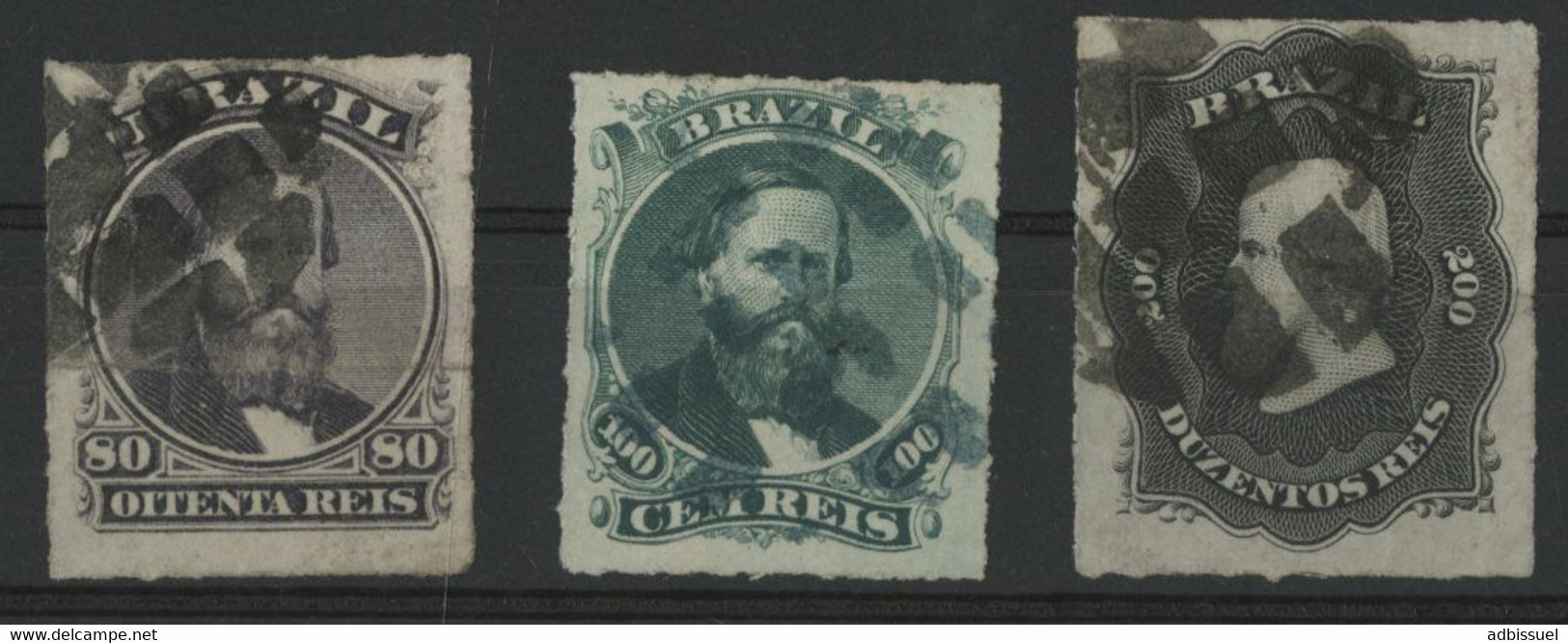 BRESIL N° 33 + 34 + 35 Cote 35,50 € Oblitérés "EMPEREUR PEDRO II". - Used Stamps