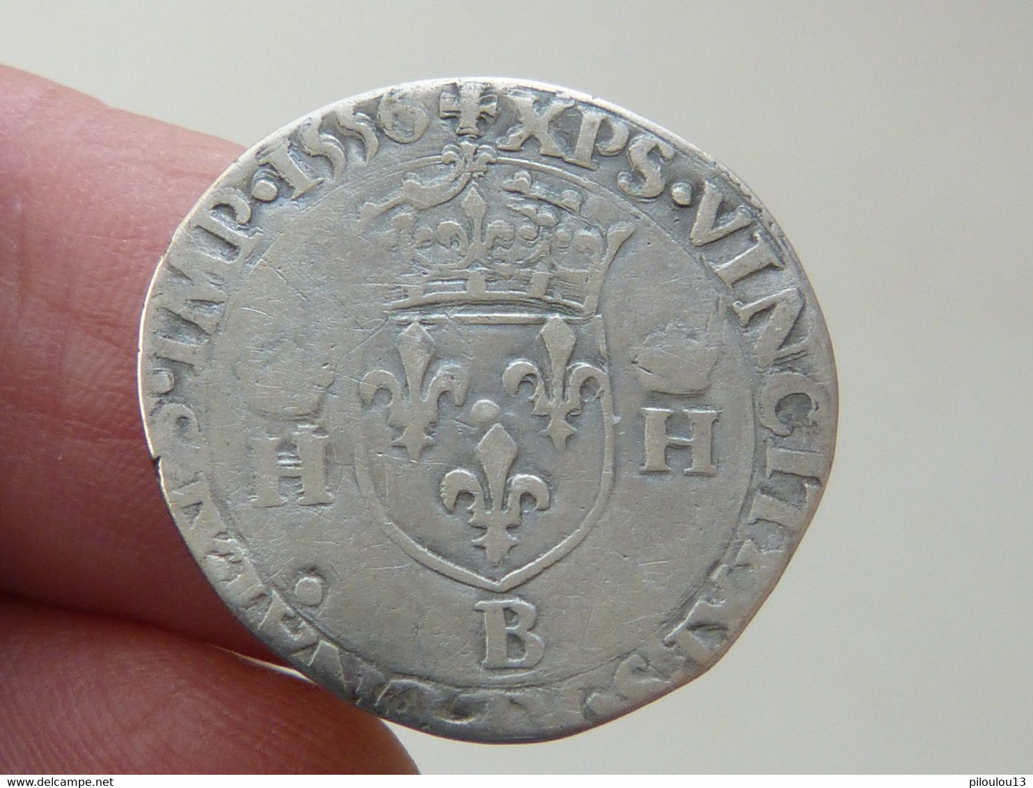 TRES RARE 1/2 Teston D'Henri II 1556 B (Rouen) 1er Type - 1547-1559 Henri II