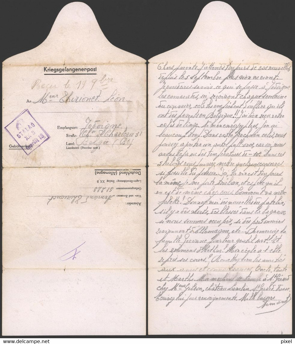 Germany WWII - POW Letter Stalag XX B To Jodoigne Belgium - Censor - Lettres & Documents