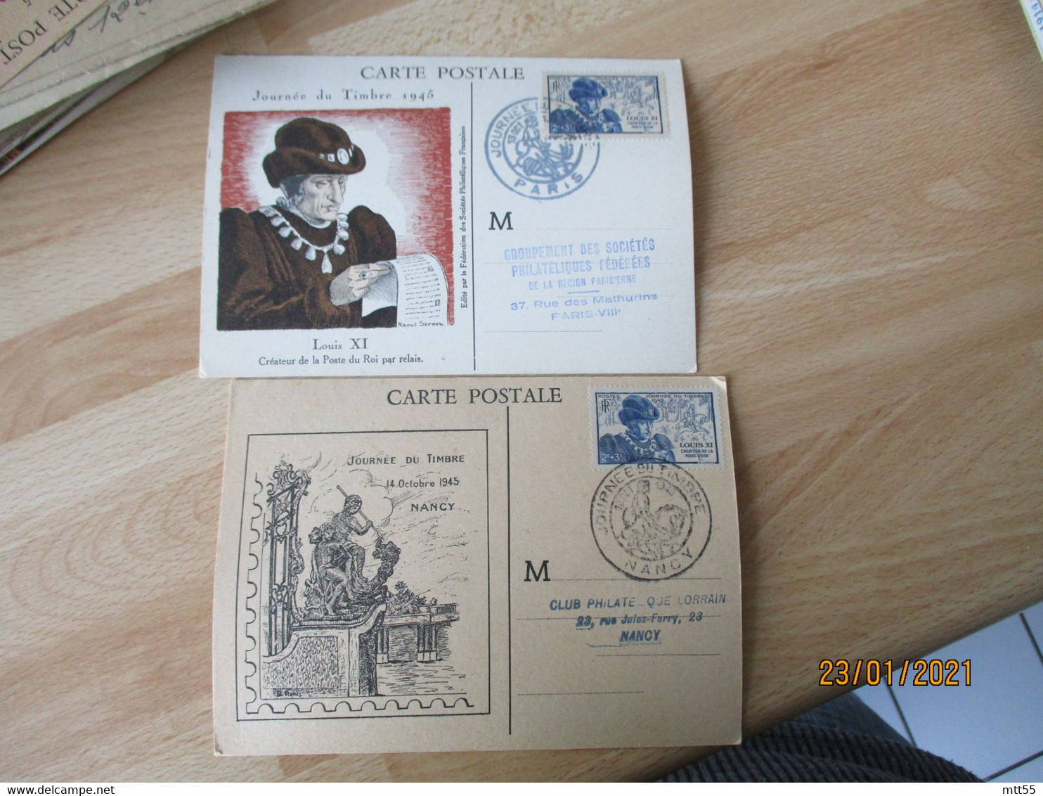 Lot De 4 Journee Du Timbre 1945 Louis 11 Cm Carte Maximum - 1940-1949