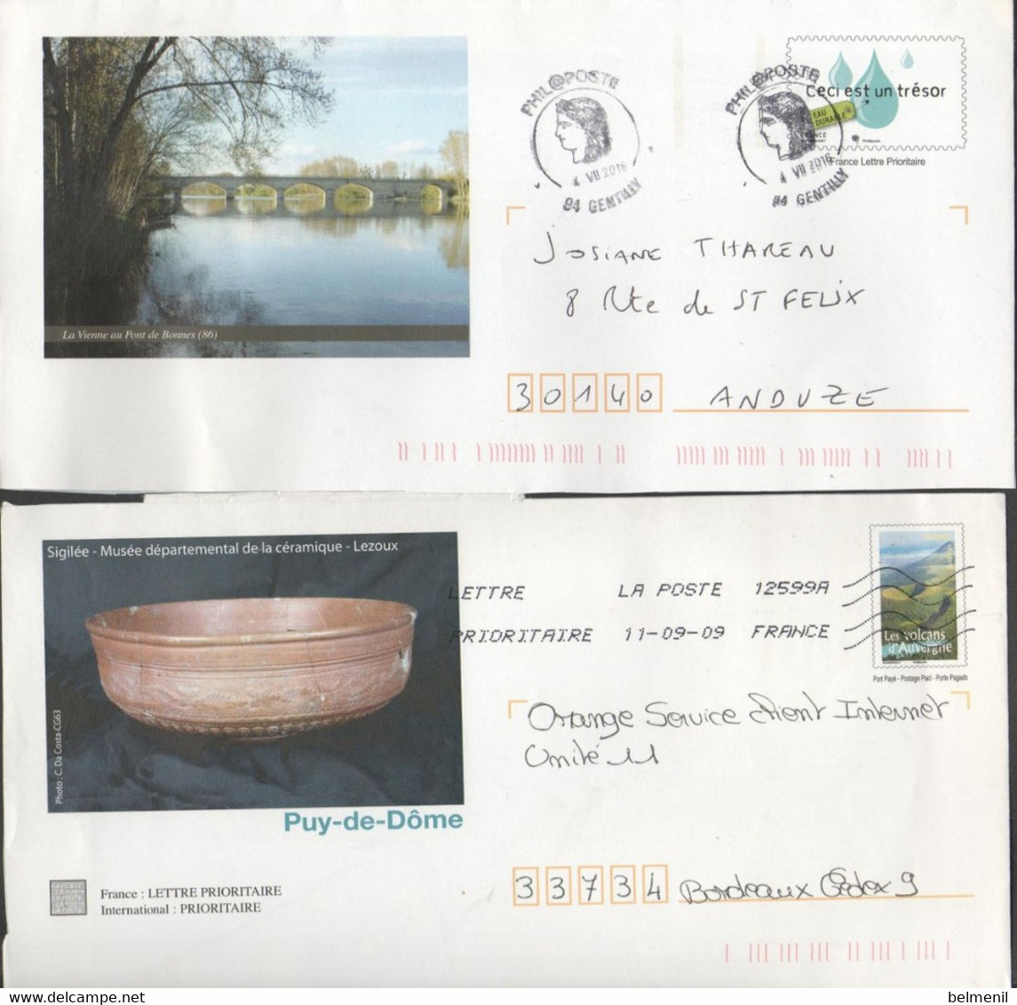 FRANCE 2 Entiers 4209 Environnement ( La Vienne à Bonnes) 3945 Volcans D'Auvergne ( Musée Céramique Lezoux Puy Dôme ) - Lots Et Collections : Entiers Et PAP