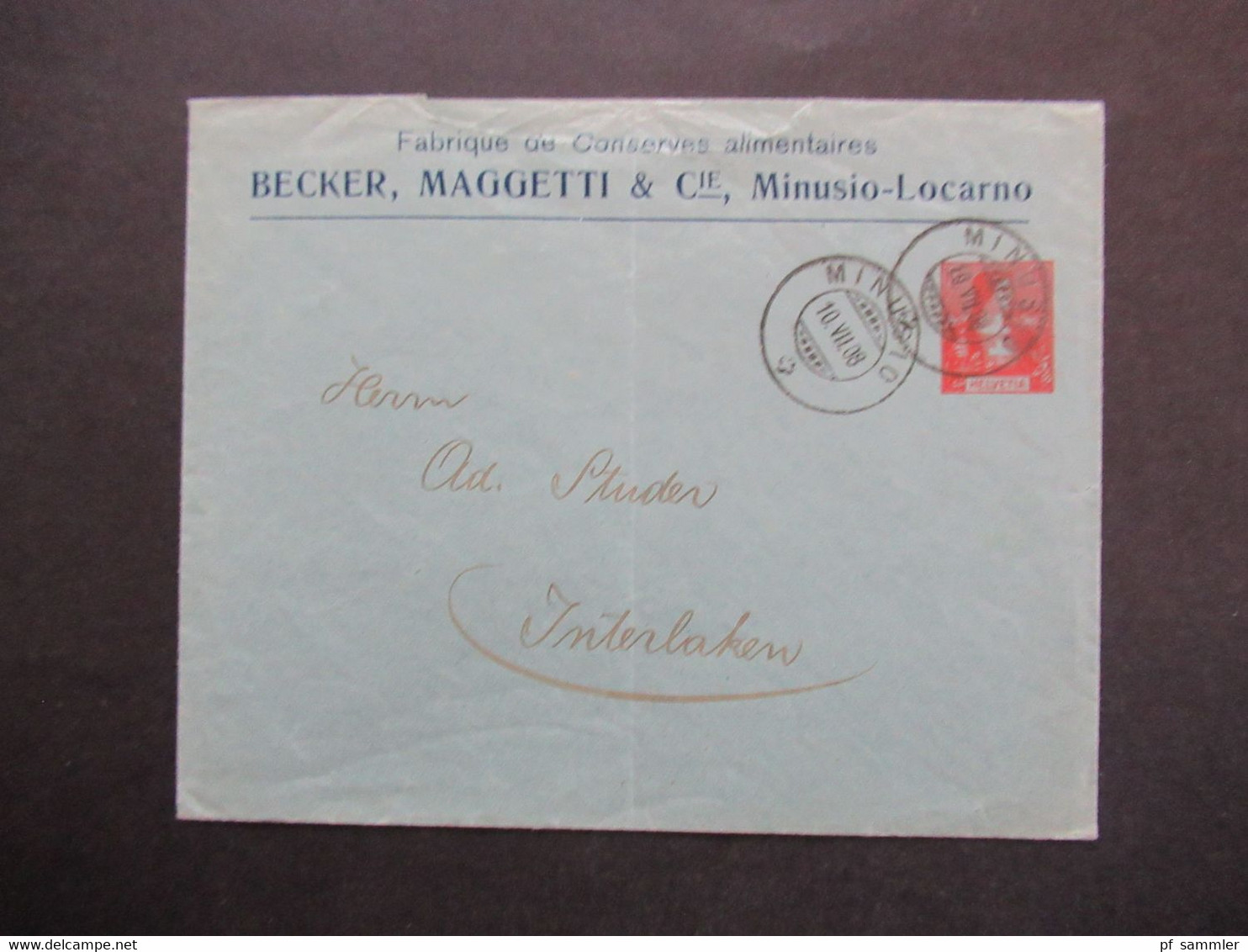 Schweiz Privatganzsache PP Umschlag Mit Firmenwerbung Becker Maggetti Minusio Locarno Confituren / Tomates En Puree - Lettres & Documents