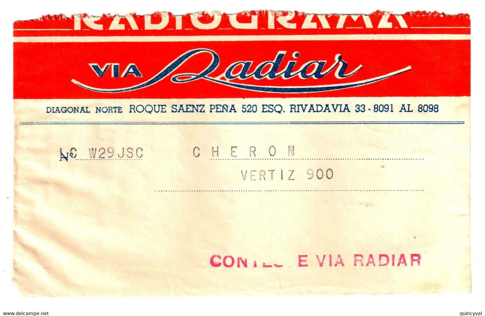 RADIOTELEGRAMA Radiotélégramme RADIOGRAMA Via RADIAR  Télégramme Marine Mer Radiotélégraphie Alicante VERTIZ Alta Mar - Télégraphe