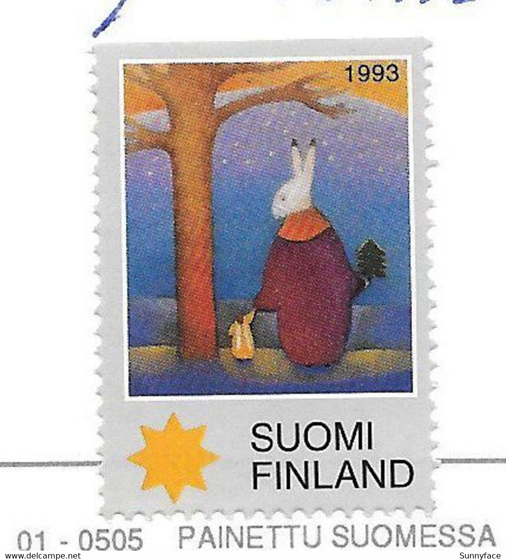 1993 Finland Christmas Label Charity Seal Cinderella Rabbit Bunny Lapin Hase And Christmas Stamp - Postcard - Cartas & Documentos