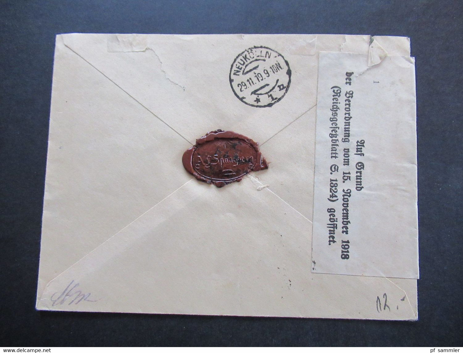 Schweden 1919 Einschreiben Reko Brief Linköping Nr. 614 Nach Neukölln Mit Ank. Stempel. Zensur: Auf Grund / Geöffnet - Storia Postale