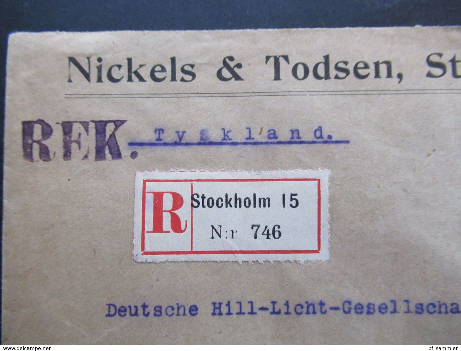 Schweden 1918 Einschreiben Reko Stockholm 15 Klebezettel Militärischerseits Unter Kriegsrecht Geöffnet Überwachungsoffiz - Briefe U. Dokumente