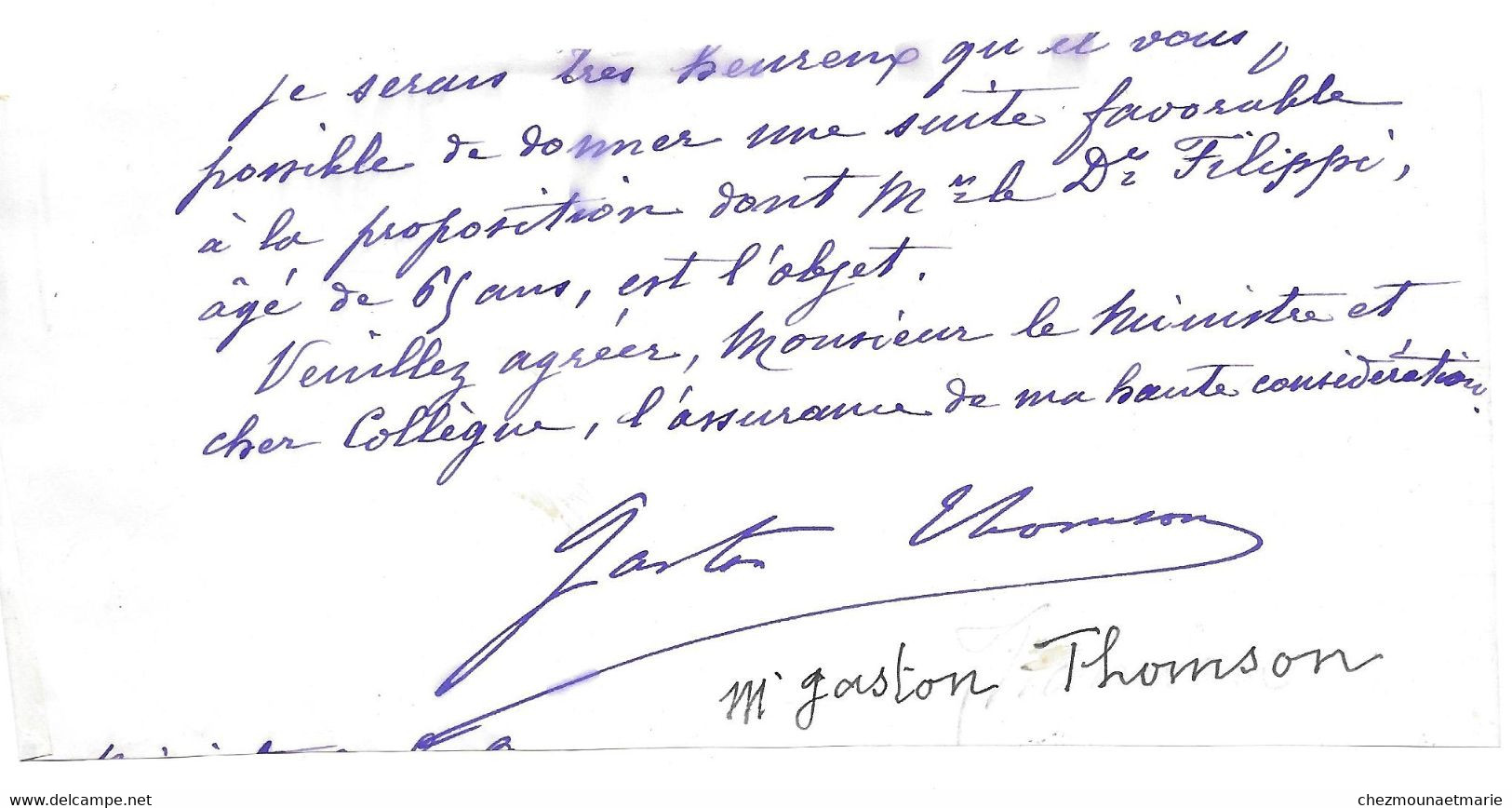 GASTON THOMSON MINISTRE DEPUTE ALGERIE - AUTOGRAPHE SIGNATURE SUR FRAGMENT - Other & Unclassified