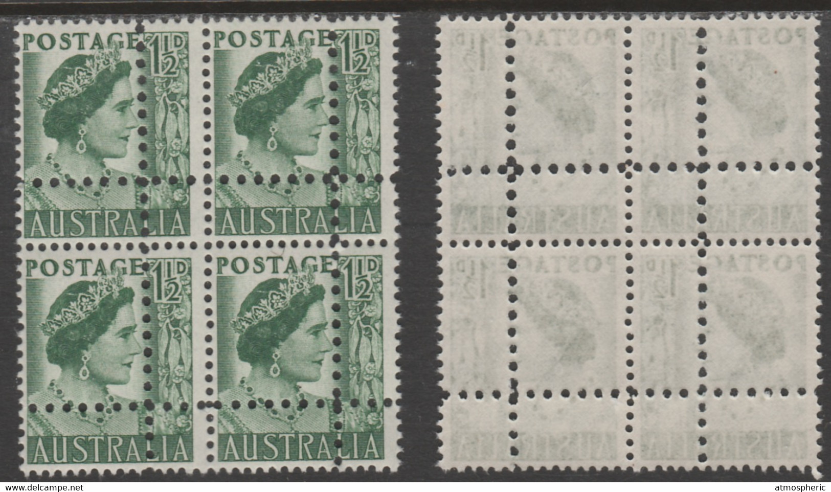 Australia 1949 Queen Elizabeth 1.5d Green Block Of 4 With Perforations Doubled (stamps Are Quartered), U/M As SG 1893Ava - Sonstige & Ohne Zuordnung
