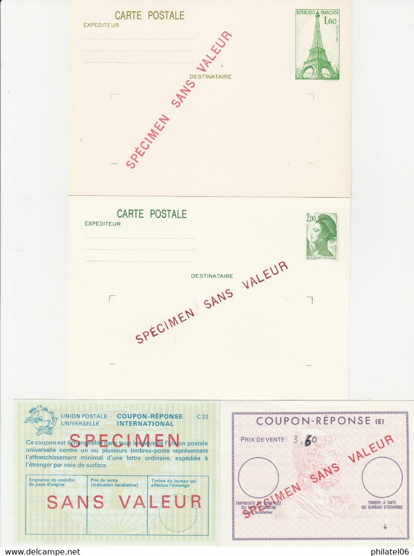 FRANCE  ENTIERS ET COUPONS SURCHARGES SPECIMEN POUR LES COURS D'INSTRUCTION - Specimen