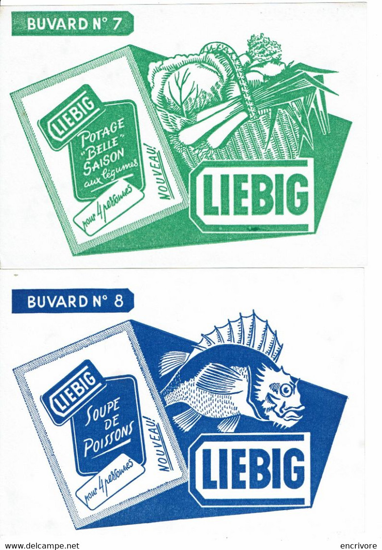 9 Buvards LIEBIG Champignons Poulet Pois Au Lard Volaille Oignon Consommé Légumes Poisson Poireaux Buvard - Soups & Sauces