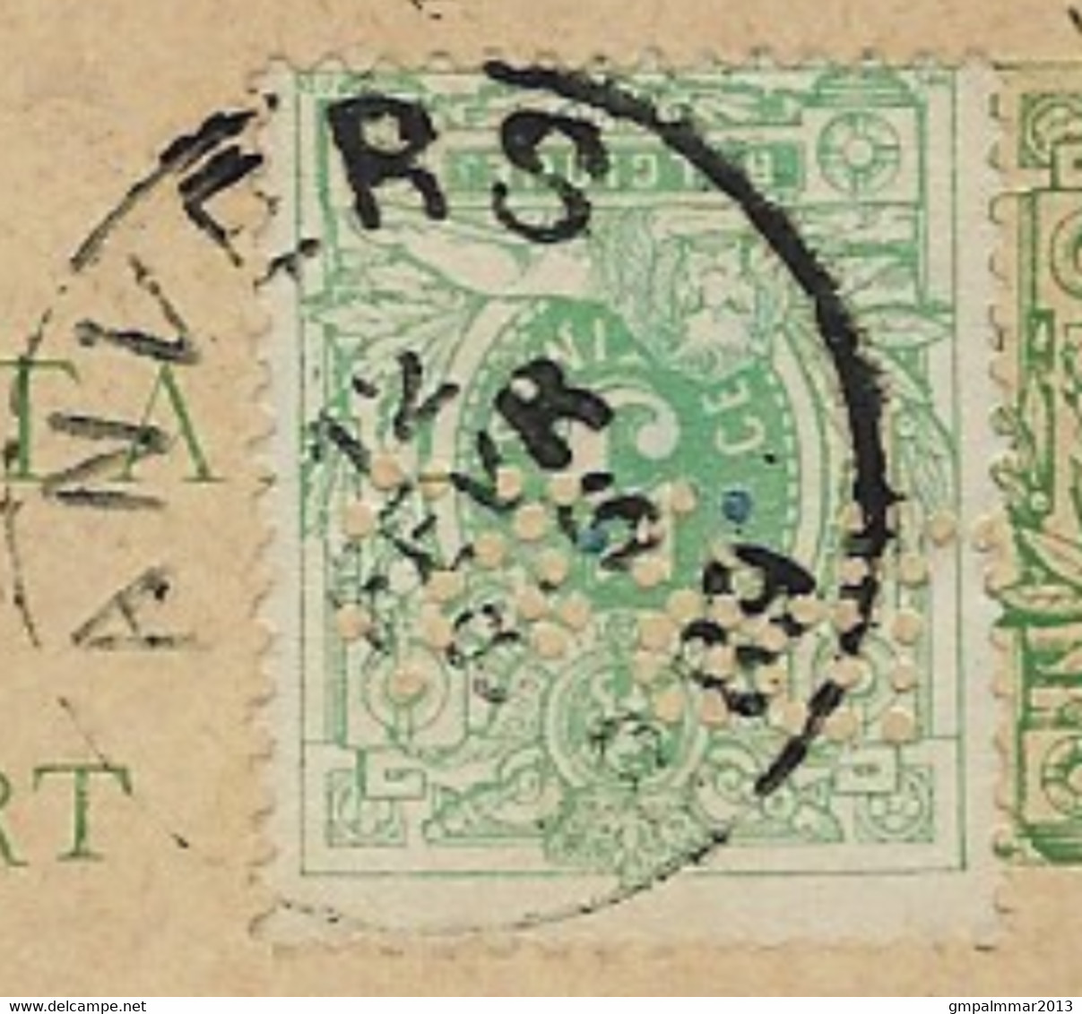 45 Op Postkaart Met Firma-perforatie (Perfin) " JPB&C" Van John P. BEST & Co Te Antwerpen; Zie 3 Scans  ! LOT 360 - 1863-09