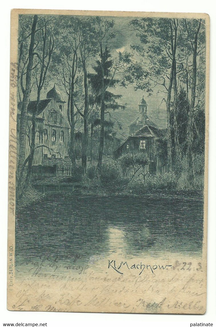 Klein Machnow Teilansicht Mondschein-AK 1903 Nach Paris - Kleinmachnow