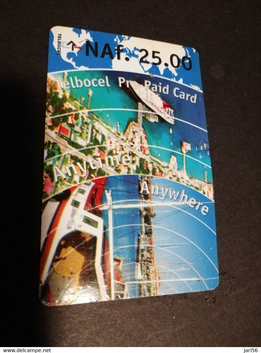 BONAIRE TELBOCEL NAF 25,00 ANYTIME ANYWHERE  BOATS/WATER    Date; 01-07-2001      Fine Used Card  **4565** - Antilles (Neérlandaises)