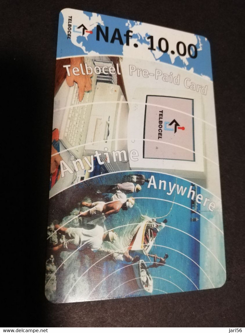 BONAIRE TELBOCEL NAF 10,00 ANYTIME ANYWHERE  BOATS/WATER   Date 31dec -2002        Fine Used Card  **4566** - Antilles (Neérlandaises)