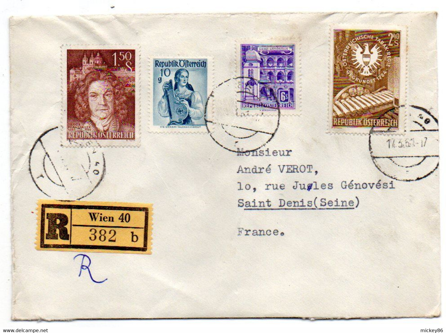 AUTRICHE-1961-Lettre Recommandée De VIENNE Pour St Denis (France)....timbres .....cachets .. - Brieven En Documenten