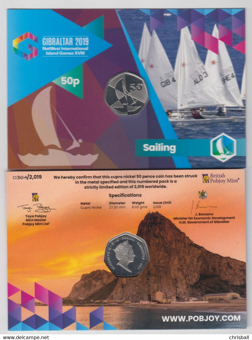 Gibraltar 50p Coin 2019 Island Games  'Diamond Finish' Laminated Pack - Gibraltar