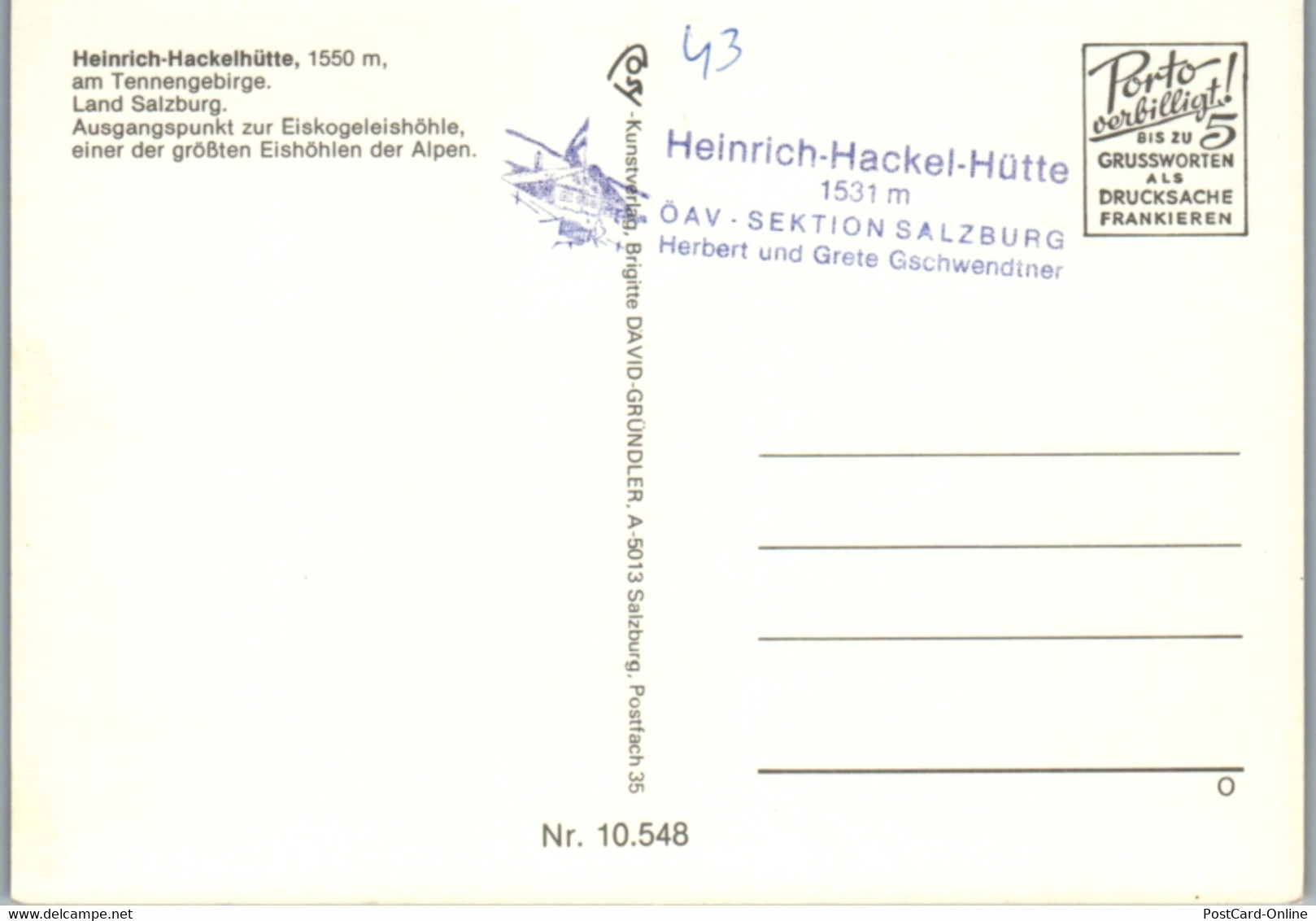 4549 - Salzburg - Heinrich Hackelhütte Am Tennengebirge , Eiskogeleishöhle - Nicht Gelaufen - Werfen