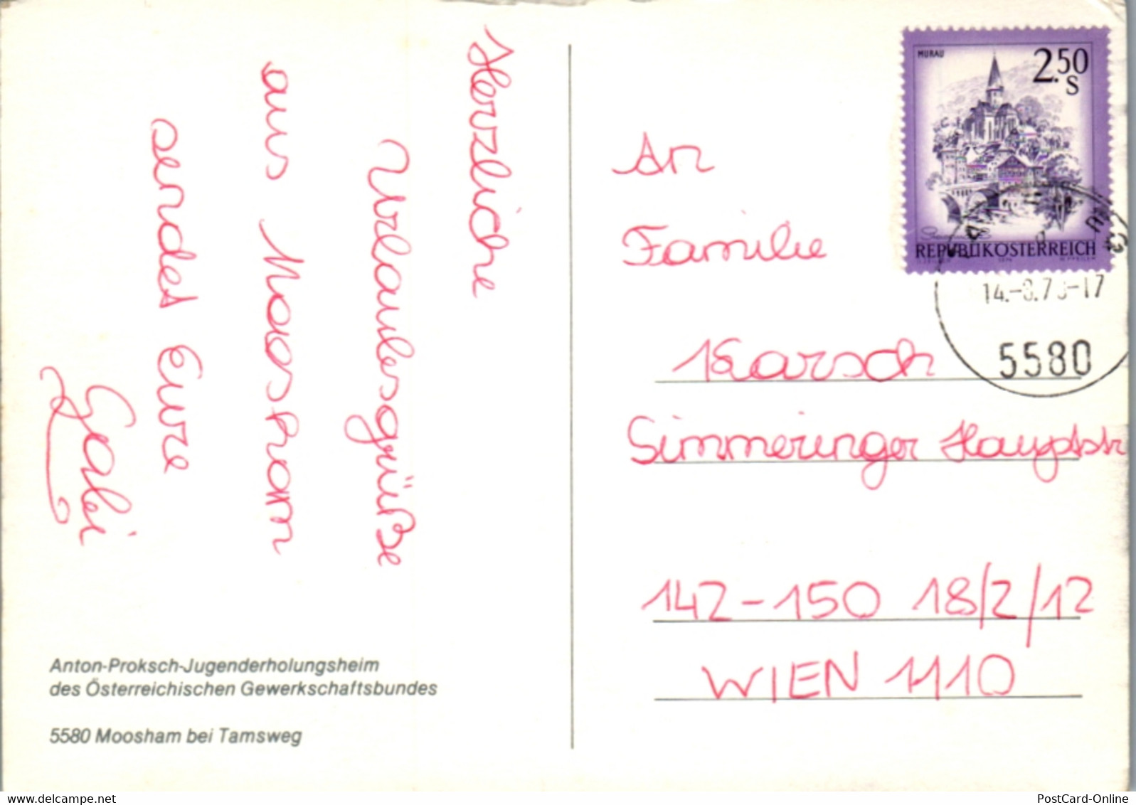 4604 - Salzburg - Moosham Bei Tamsweg , Anton Proksch Jugenderholungsheim Des ÖGB - Gelaufen 1978 - Tamsweg
