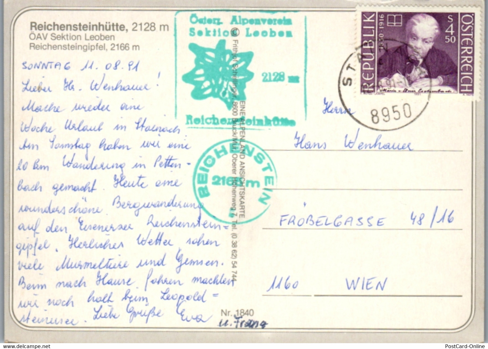 4830  - Steiermark , Reichensteinhütte , Reichensteingipfel , Reichenstein - Gelaufen 1991 - Gesäuse